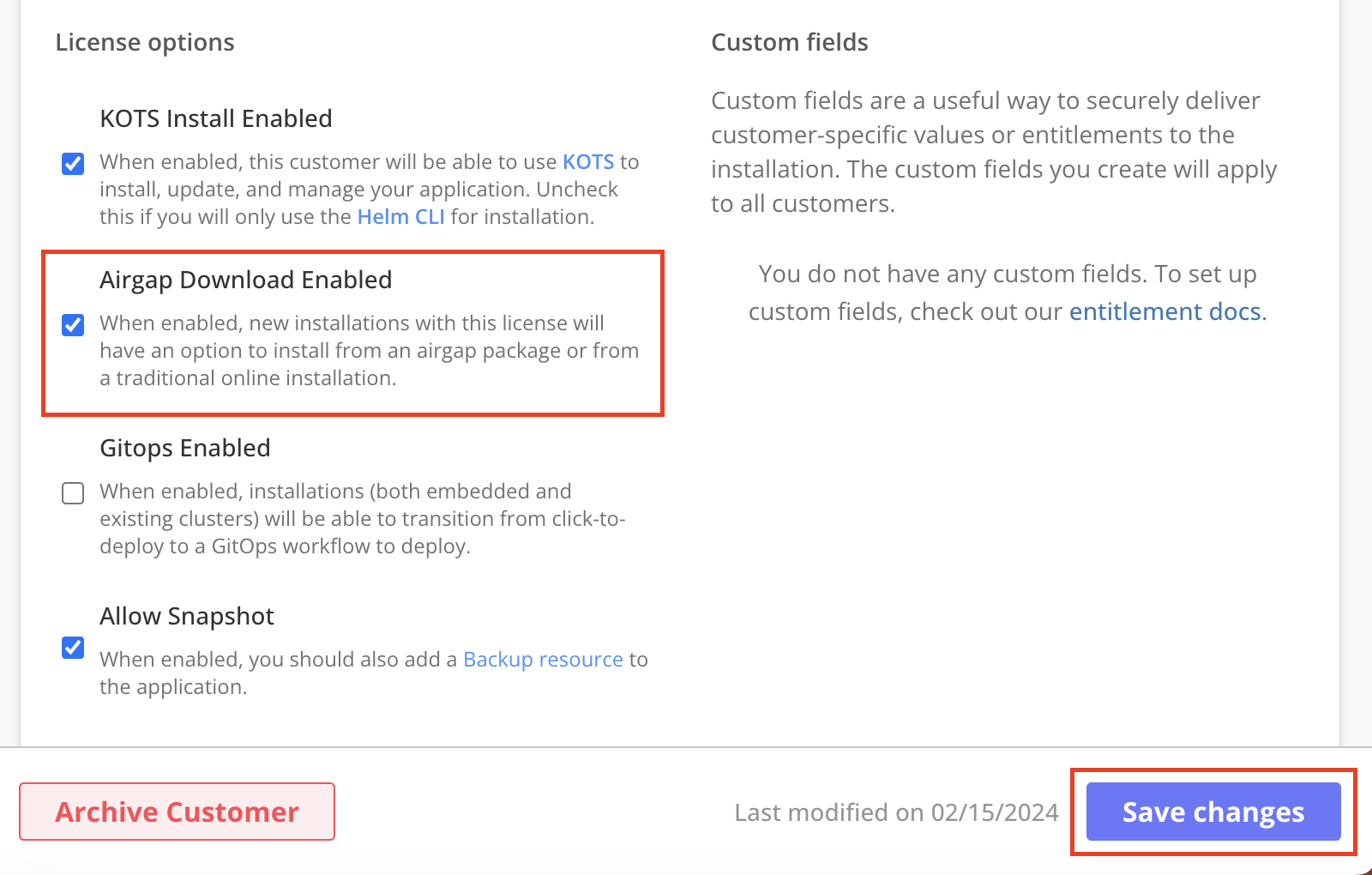 airgap download enabled license option